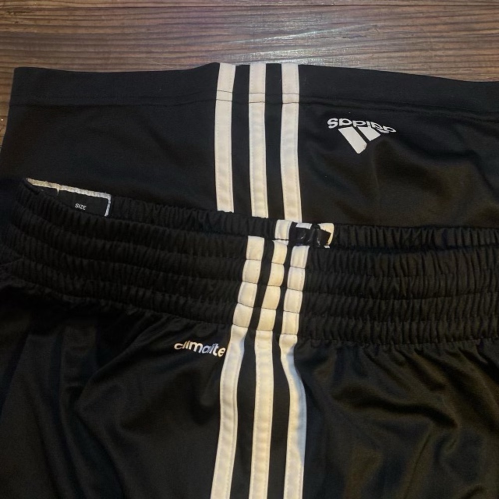2 pairs of Adidas Black and White Athletic Shorts with Signature Stripes